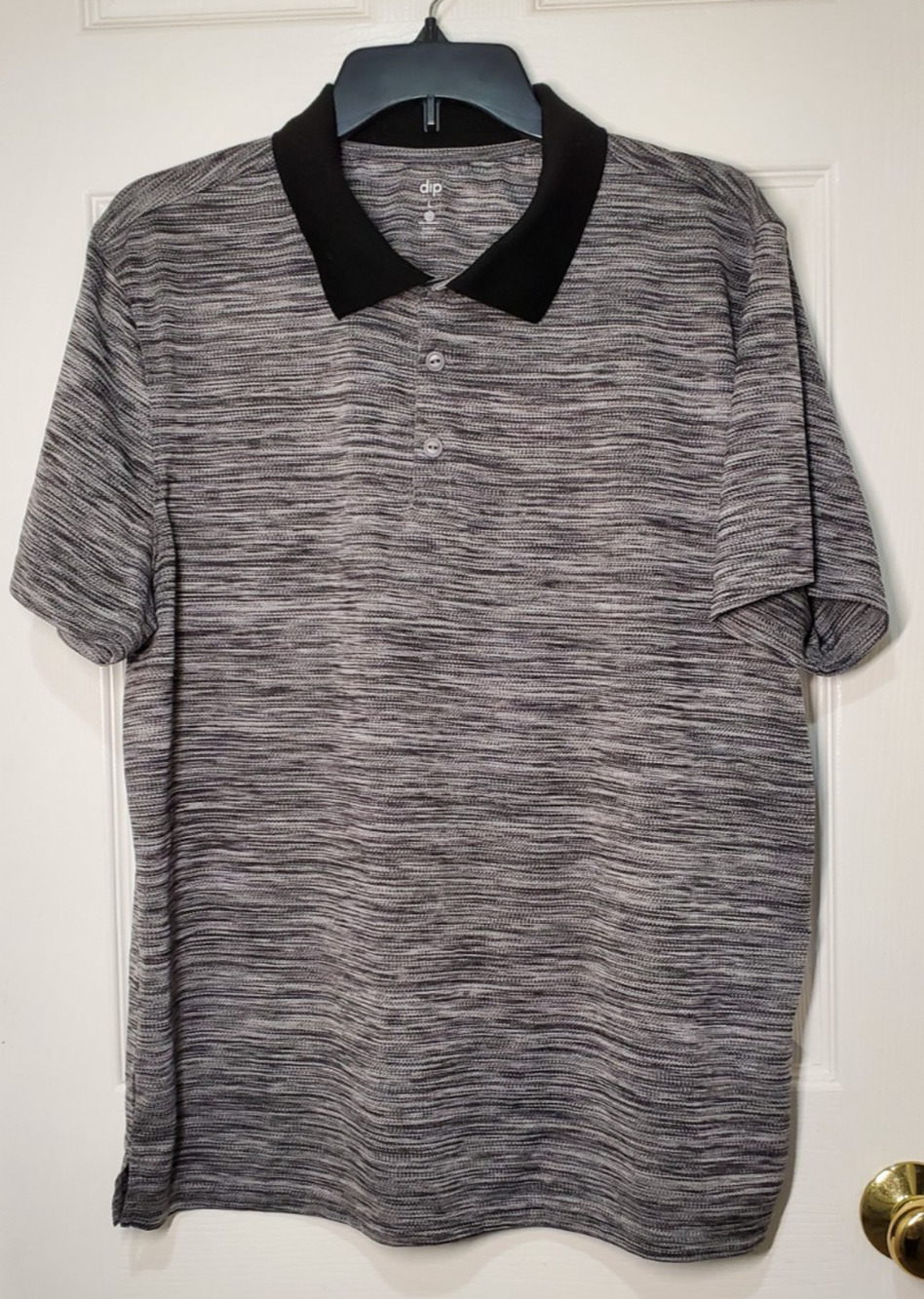 DIP Men's Large Polo Shirt Gray Black Space Dye Performance Golf Casual L